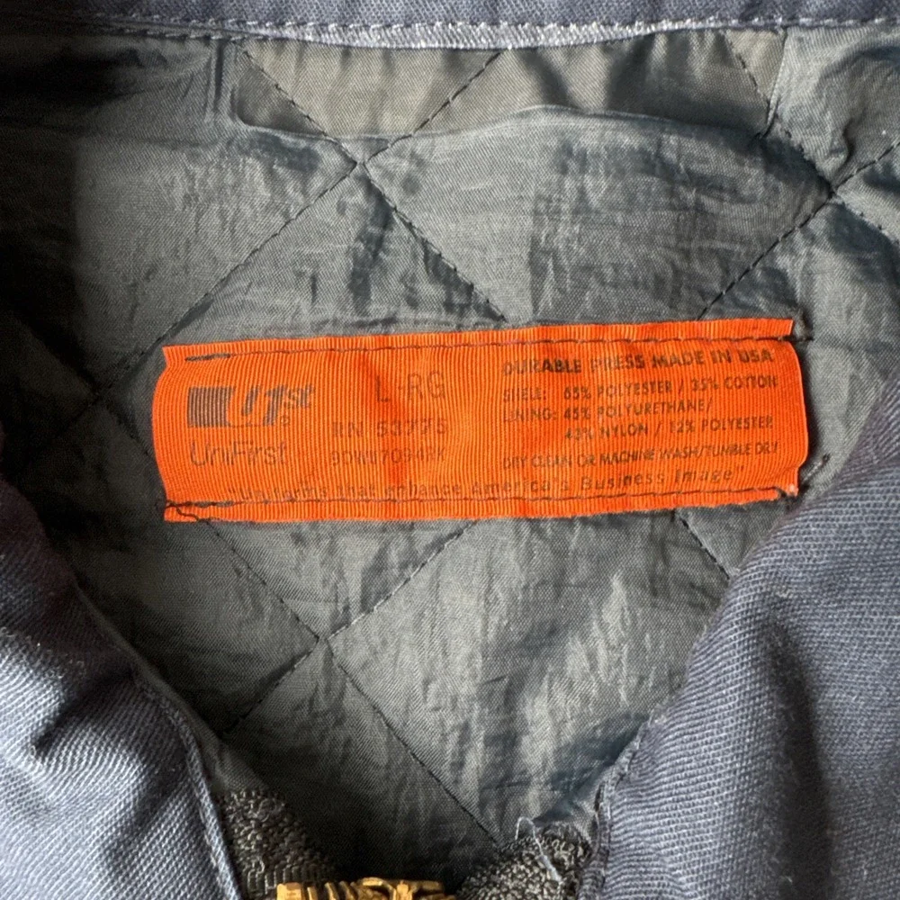 Vintage 1980s Men's Blue Gas Station Work Jacket Zip Up Atlas Van Lines Sz L